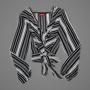 Black & White Stripe Cropped Blouse Guess